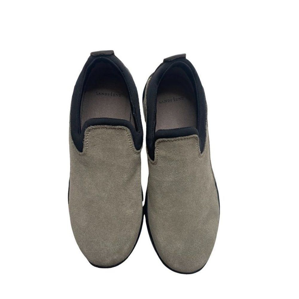 Womens LANDS END Suede Gray Brown Black All Weather Slip On Moc Shoes Sz 7 7B - Picture 2 of 8